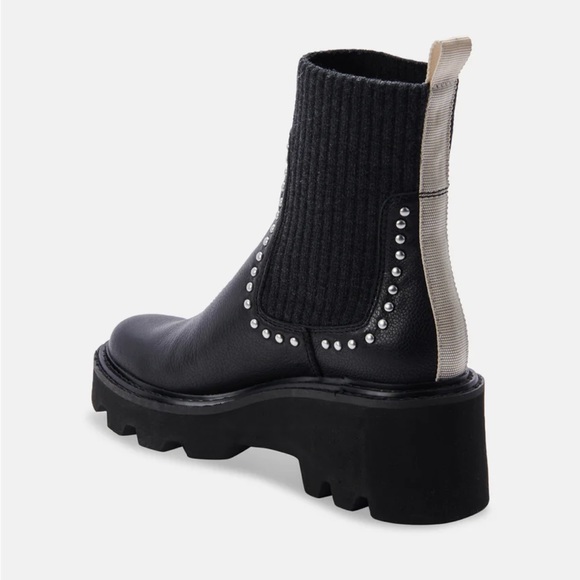 Dolce Vita Stud H2O Boots Black Leather and Knit Chelsea Studded Boot NWT 7.5 - Picture 5 of 9
